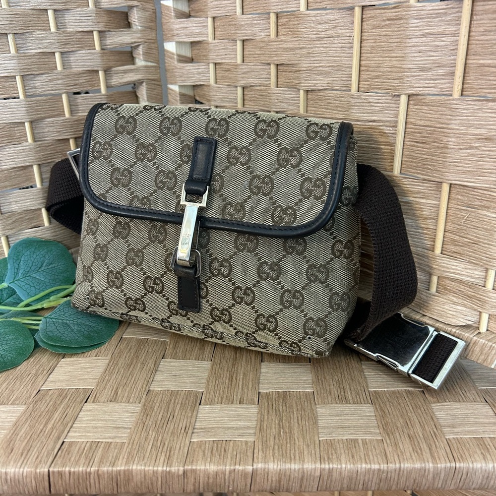 Gucci Brown GG Canvas Crossbody with Black Trim